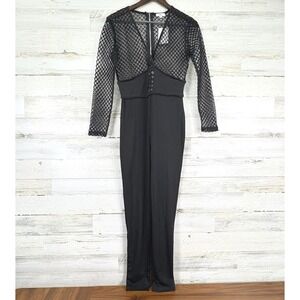 Hana Black Mesh‎ Long Sleeve Corset Jumpsuit Sexy Bodysuit Clubwear Party Size M